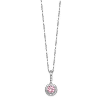 Sterling Silver Polished Rhodium-plated CZ 18in Necklace/Post Earrings Set — alternate view