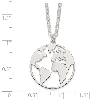 Sterling Silver Polished/Satin World w/.75 in ext Necklace — alternate view