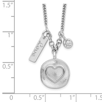 Sterling Silver Rhodium-plated Satin Heart/Love/CZ w/1.5in Ext Necklace — alternate view
