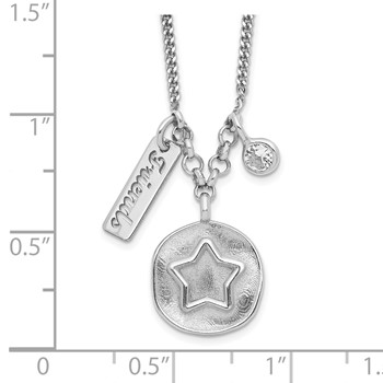 Sterling Silver Rhodium-plated Satin Star/Friends/CZ w/1.5in Ext Necklace — alternate view
