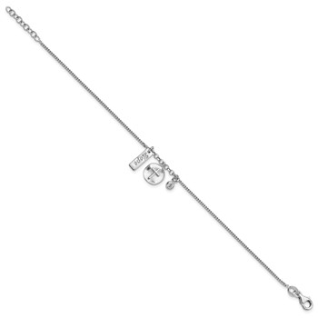 Sterling Silver Rhodium-plated Satin Cross Hope CZ with .5in Ext Bracelet — alternate view