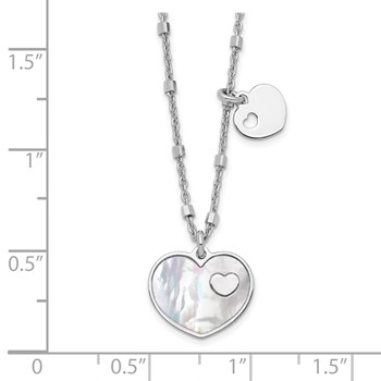 Sterling Silver Rhodium-plated Mother of Pearl Heart w/1 in Ext Necklace — alternate view