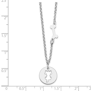 Sterling Silver Rhodium-plated Puppy and Bone w/1 in Ext Necklace — alternate view