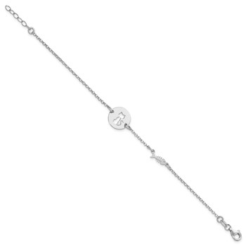Sterling Silver Rhodium-plated Kitty and Fish w/.5 in Ext Bracelet — alternate view