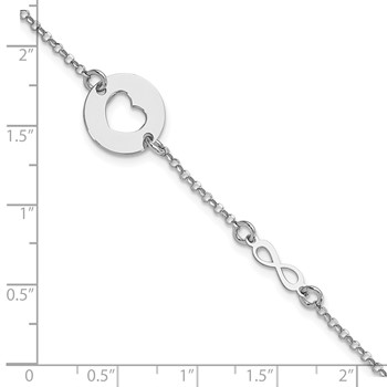 Sterling Silver Rhodium-plated Heart and Infinity w/.5 in Ext Bracelet — alternate view