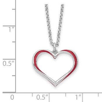 Sterling Silver Rhodium Plated Red Enamel Heart Adjustable 16 inch Necklace with1 inch extension — alternate view