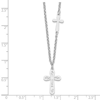 Sterling Silver Rhodium-plated 2-Cross w/1 in Ext Necklace — alternate view