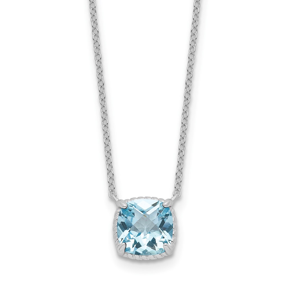 Sterling Silver Rhodium-plated Square Blue Topaz w/2 in ext. Necklace