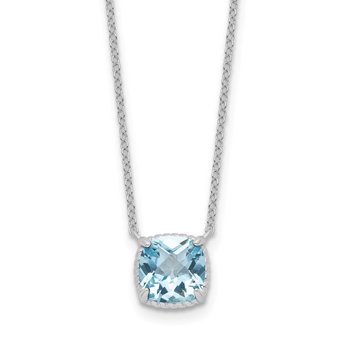 Sterling Silver Rhodium-plated Square Blue Topaz w/2 in ext. Necklace