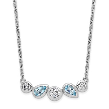 Sterling Silver RH-plate Sky Blue Topaz White CZ 16.5in w/1in ext Necklace