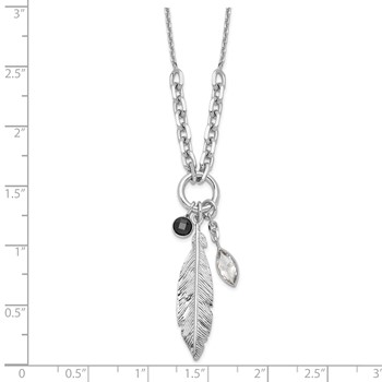 Sterling Silver Rhodium-plated Feather and CZ w/1 in Ext Necklace — alternate view