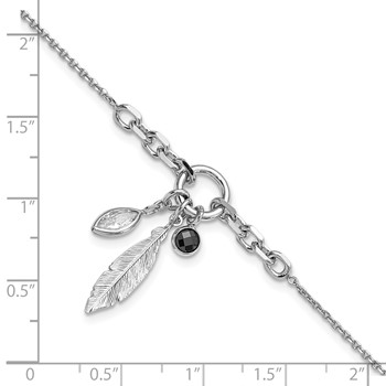 Sterling Silver Rhodium-plated Feather and CZ w/.5 in Ext Bracelet — alternate view