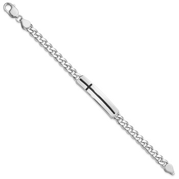 Sterling Silver Rhodium-plated Enameled Cross on Bar Men's 8in Bracelet — alternate view