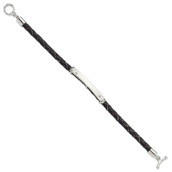 Sterling Silver Genuine Leather ID 8in Toggle Bracelet — alternate view