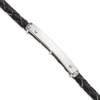 Sterling Silver Genuine Leather ID 8in Toggle Bracelet