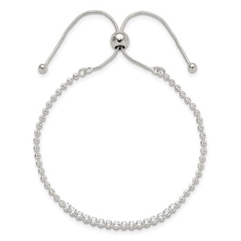 Sterling Silver Polished D/C with CZ Adjustable Bracelet — alternate view