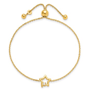 Sterling Silver Gold-plated Open Star with CZ Adjustable Bracelet — alternate view