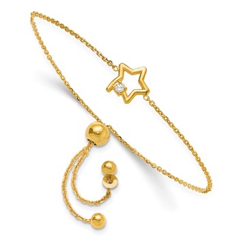 Sterling Silver Gold-plated Open Star with CZ Adjustable Bracelet