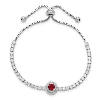 Sterling Silver Rhodium-plated CZ and Red Glass Adjustable Bracelet — alternate view