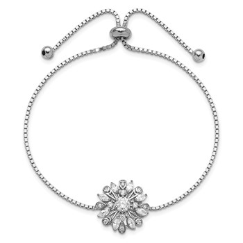 Sterling Silver Rhodium-plated Floral CZ Adjustable Bolo Bracelet — alternate view
