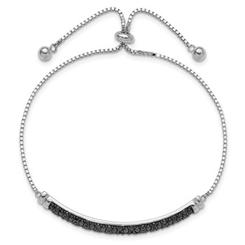 Sterling Silver Rhodium-plated Black Spinel Bar Adjustable Bracelet — alternate view