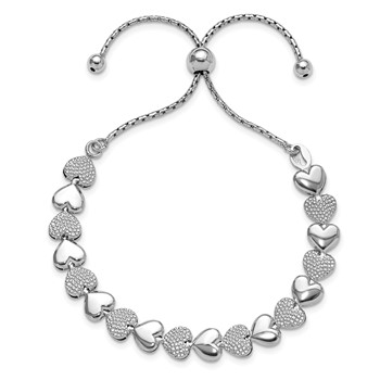 Sterling Silver Rhodium-plated Adjustable Bolo Hearts Bracelet — alternate view