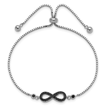Sterling Silver Rhodium-plated Black Spinel Infinity Symbol Adjustable Brac — alternate view