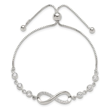 Sterling Silver Polished CZ Infinity Adjustable Bracelet — alternate view