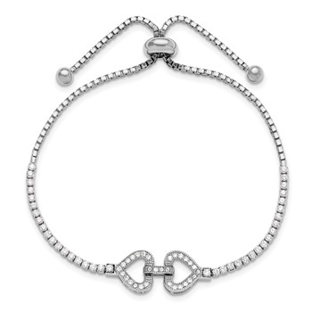Sterling Silver Rhodium-plated CZ Linked Hearts Adjustable Bracelet — alternate view