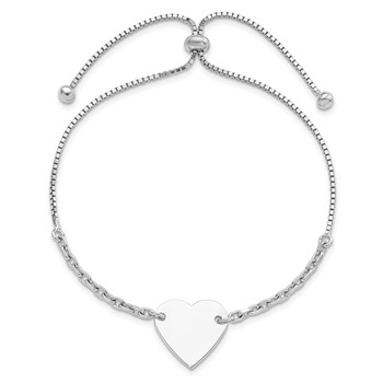 Sterling Silver Rhodium-plated Polished Heart Disc Adjustable Bracelet — alternate view