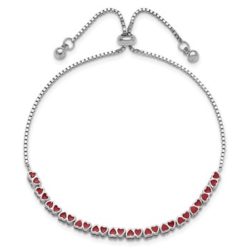 Sterling Silver Rhodium-plated Enameled Hearts Adjustable Bracelet — alternate view