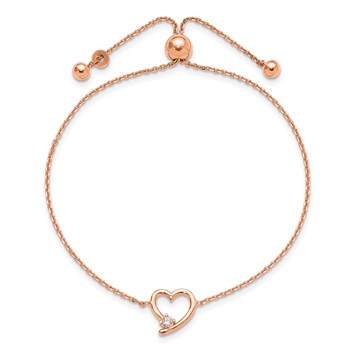Sterling Silver Rose Gold-plated Open Heart with CZ Adjustable Bracelet — alternate view