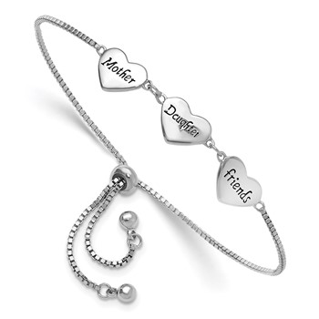 Sterling Silver RH-plated Enamel MOTHER/DAUGHTER/FRIENDS Bracelet