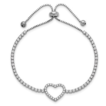 Sterling Silver Rhodium-plated CZ Heart Adjustable Bracelet — alternate view