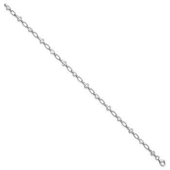 Sterling Silver Rhodium-plated 7.5 inch Heart and Cross Bracelet — alternate view