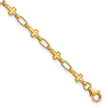 Sterling Silver Gold-tone Cross 7.5in Bracelet