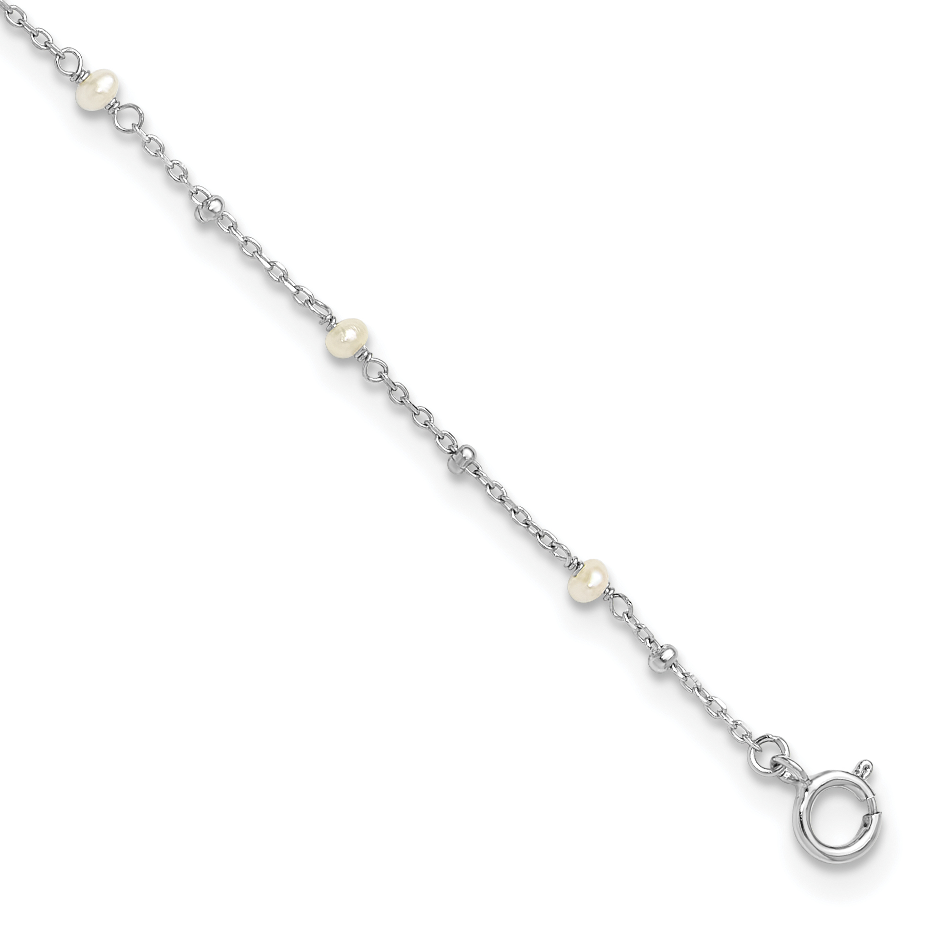 Sterling Silver Rhodium-plated 3mm FWC Pearl 9in Plus 1in ext