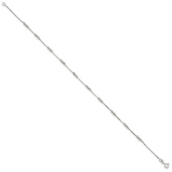 Sterling Silver Polished Beaded Box 10in Anklet — alternate view