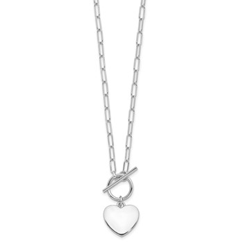 Sterling Silver Rhodium-plated Heart Toggle Paperclip Link 17in Necklace — alternate view