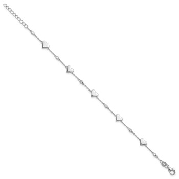Sterling Silver Rhodium-plated CZ Hearts 7in w/1in ext. Bracelet — alternate view