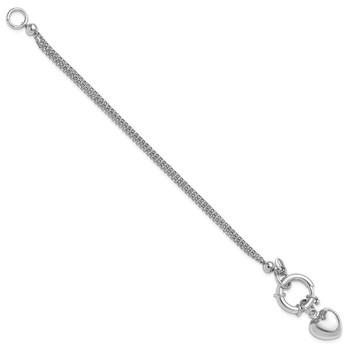 Sterling Silver Rhod-plated Polished Puff Heart Dangle 6.5in Bracelet — alternate view