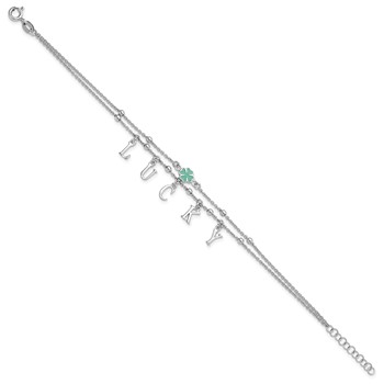 Sterling Silver Rhod-pltd Enamel Clover LUCKY 7.25in w/1in ext Bracelet — alternate view