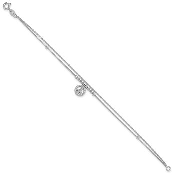 Sterling Silver Rhodium-plated CZ Peace Sign Beaded 7.5in Bracelet — alternate view