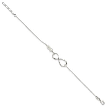 Sterling Silver Polished Simulated Pearls and Infinity with 1in ext Bracele — alternate view