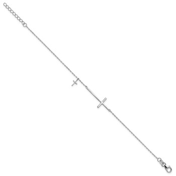 Sterling Silver Rhodium-plated Sideways Cross 7in w/1in ext. Bracelet — alternate view