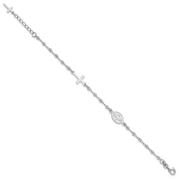 Sterling Silver Rh-plated 6.5in w/1in ext Rosary Bracelet — alternate view