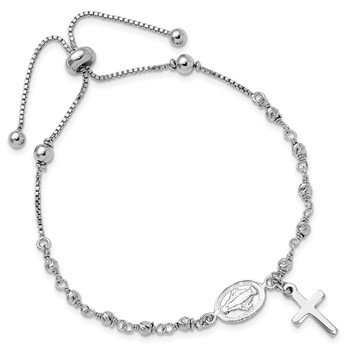 Sterling Silver Rh-plated Cross Dangle Rosary Adjustable Bracelet — alternate view