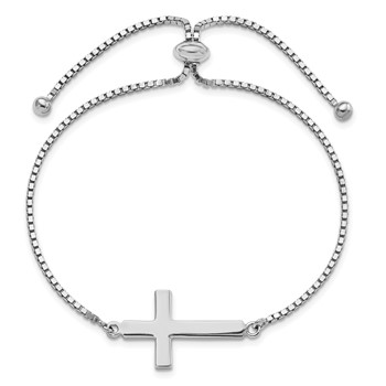 Sterling Silver Rhodium-plated Polished Cross Adjustable Bracelet — alternate view