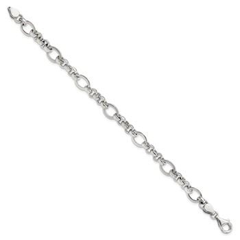 Sterling Silver Rhodium-plated Polished/Textured Fancy Link 7.5in Bracelet — alternate view
