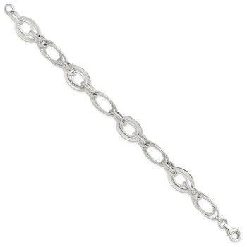 Sterling Silver Rhodium-plated Polished/Textured Link 7.5in Bracelet — alternate view